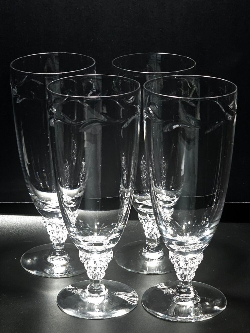 4 Tiffin Franciscan Mimi Ice Tea Glasses cut crystal botanical leaf sculpted